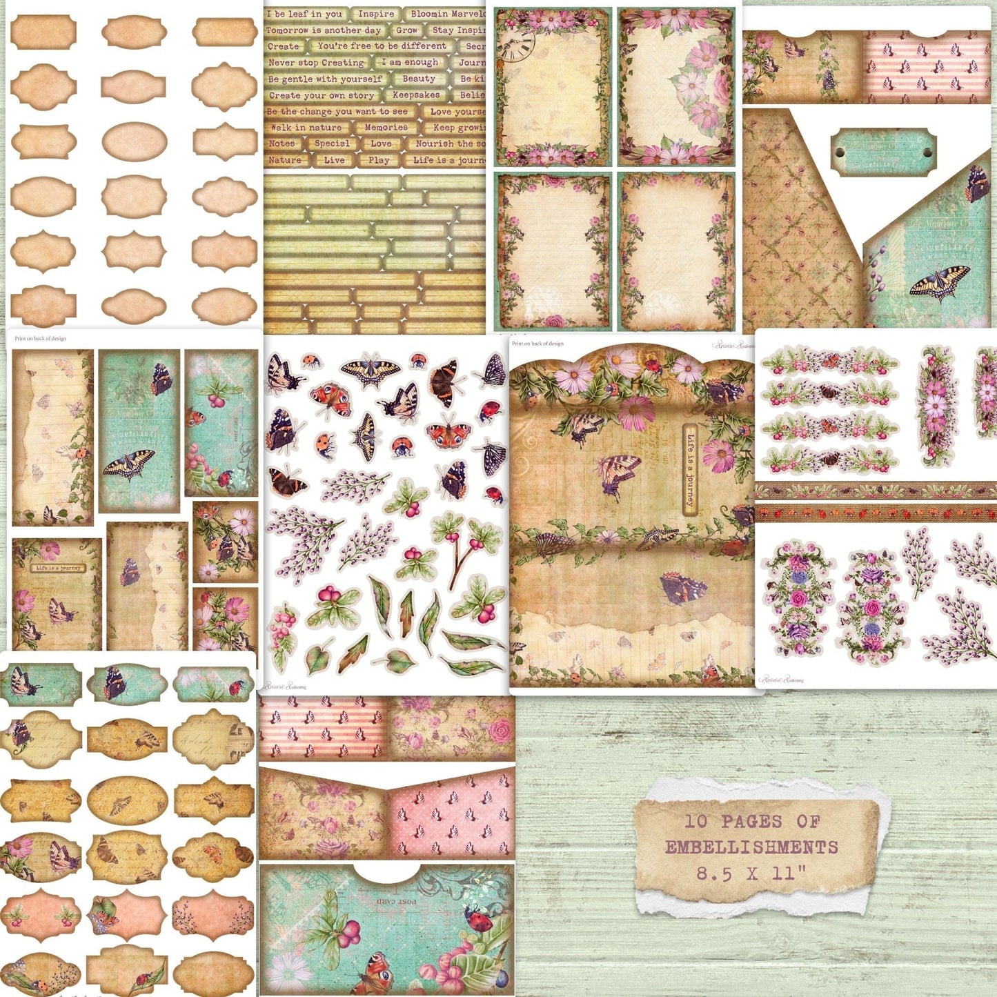 Natures Garden/Butterflies, Bugs & Berries Junk Journal Kit Bundle. (digital download)