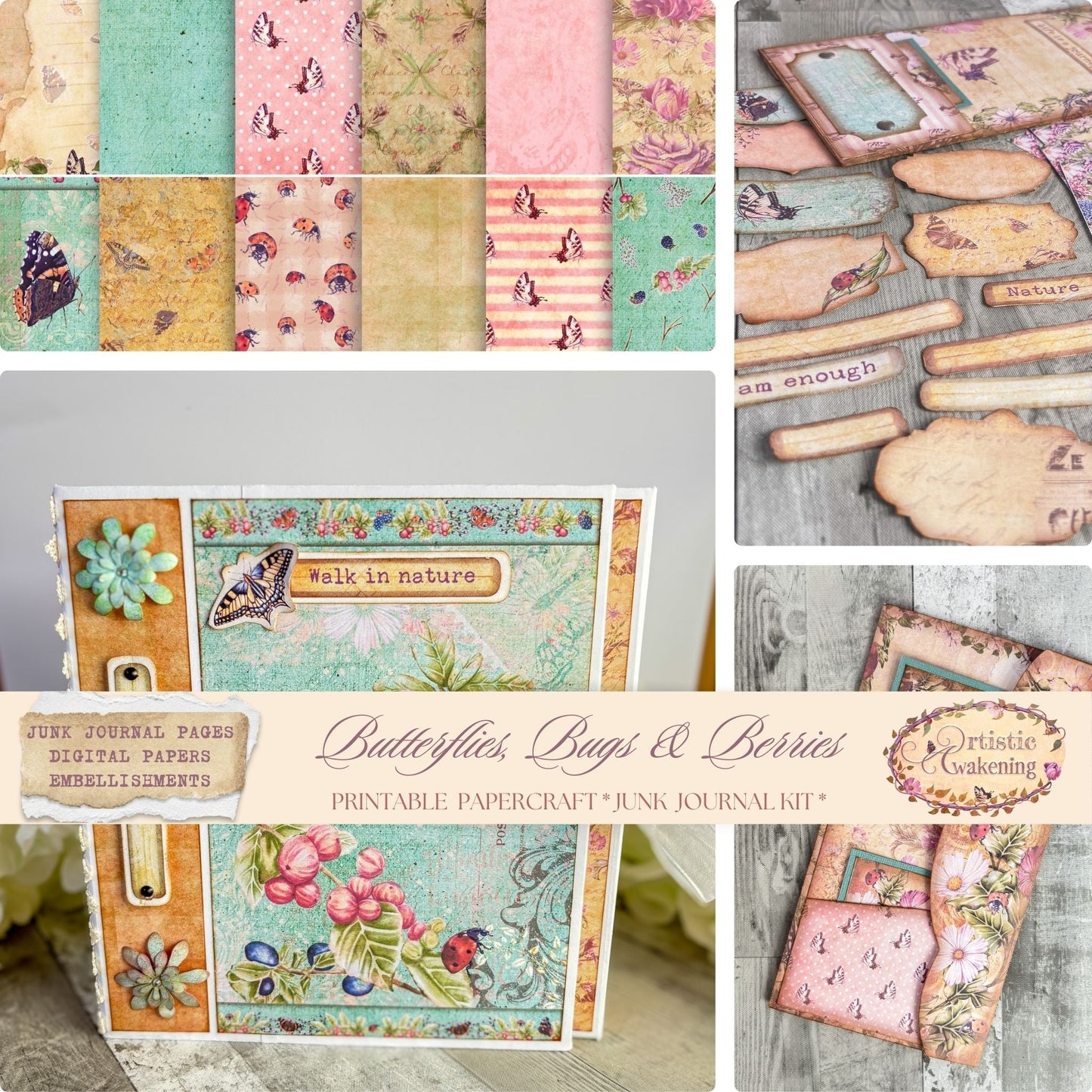 Natures Garden/Butterflies, Bugs & Berries Junk Journal Kit Bundle. (digital download)
