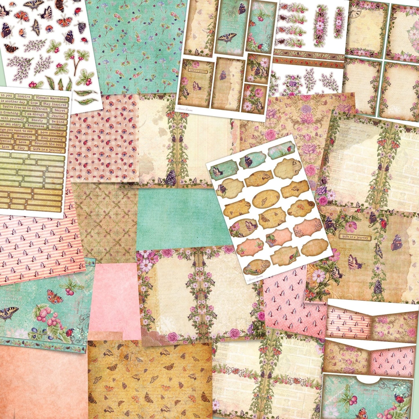 Natures Garden/Butterflies, Bugs & Berries Junk Journal Kit Bundle. (digital download)