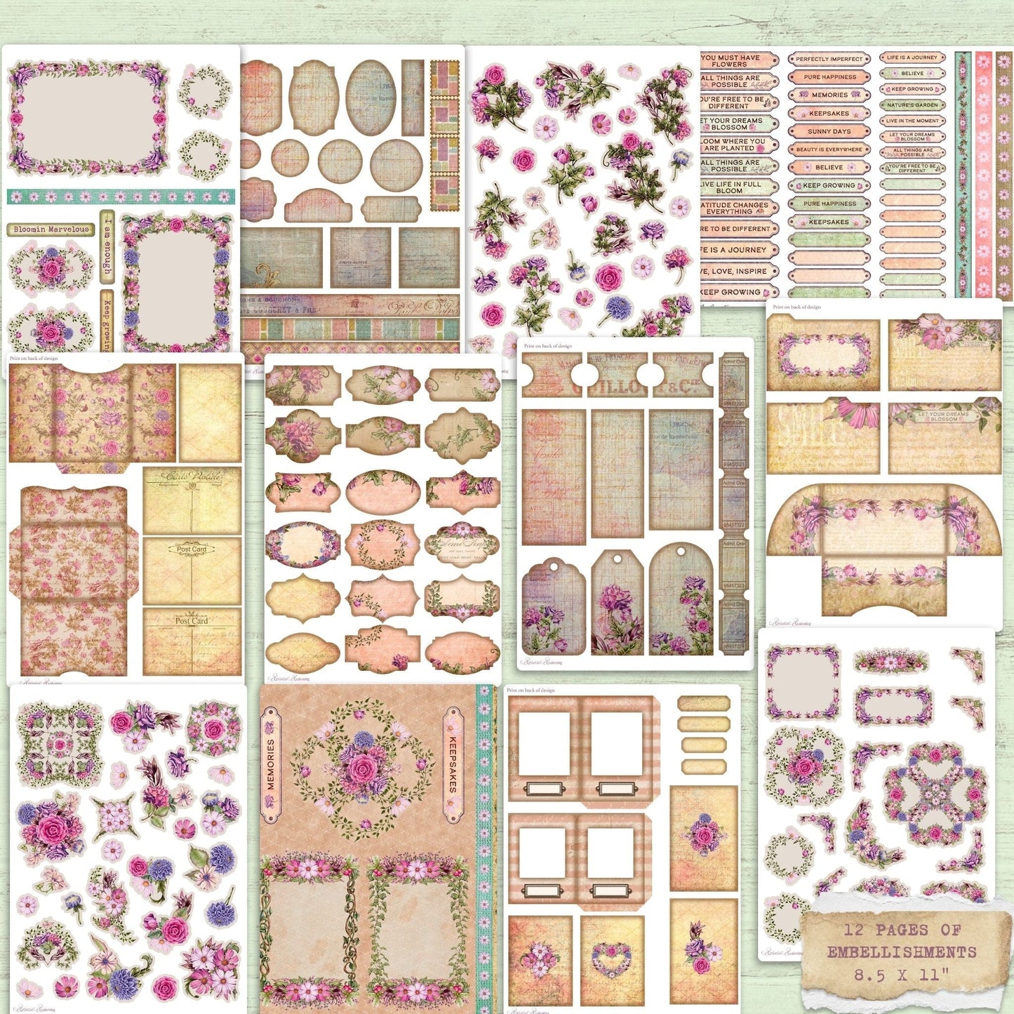 Natures Garden Embellishments Pack 12 8.5 x 11" Pages. (digital download)
