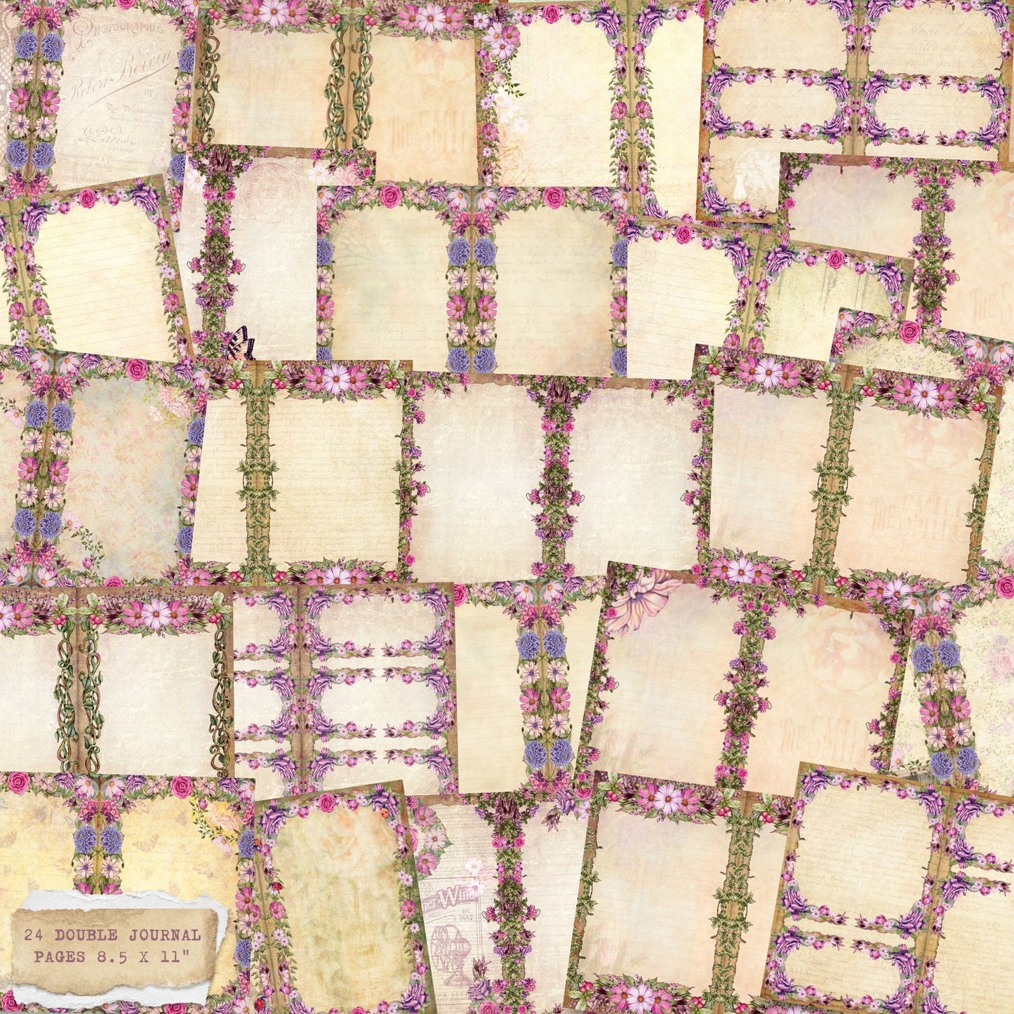 Natures Garden 24 8.5 x 11" Junk Journal Pages. (digital download)