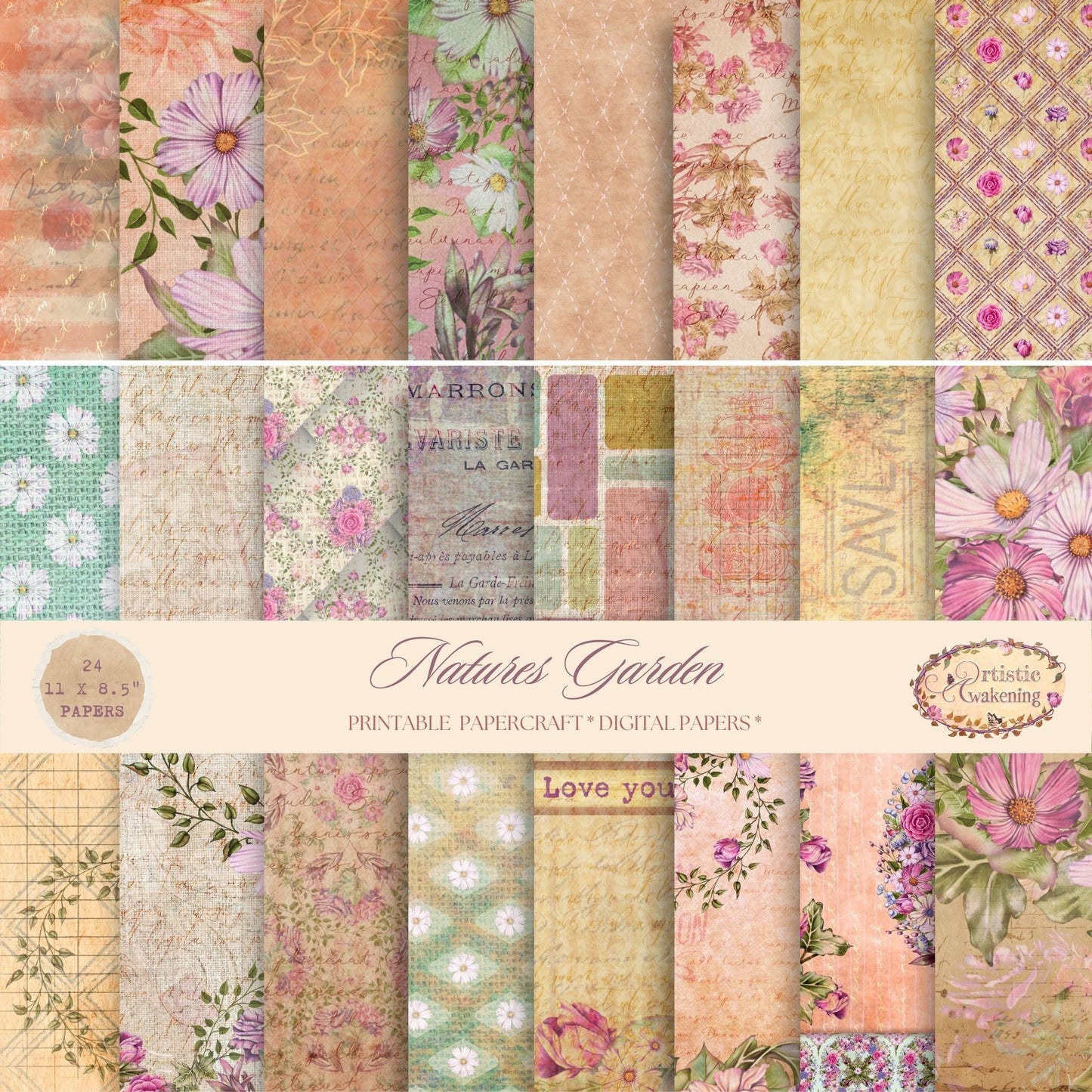 Natures Garden 24 Paper Pack. (digital download)