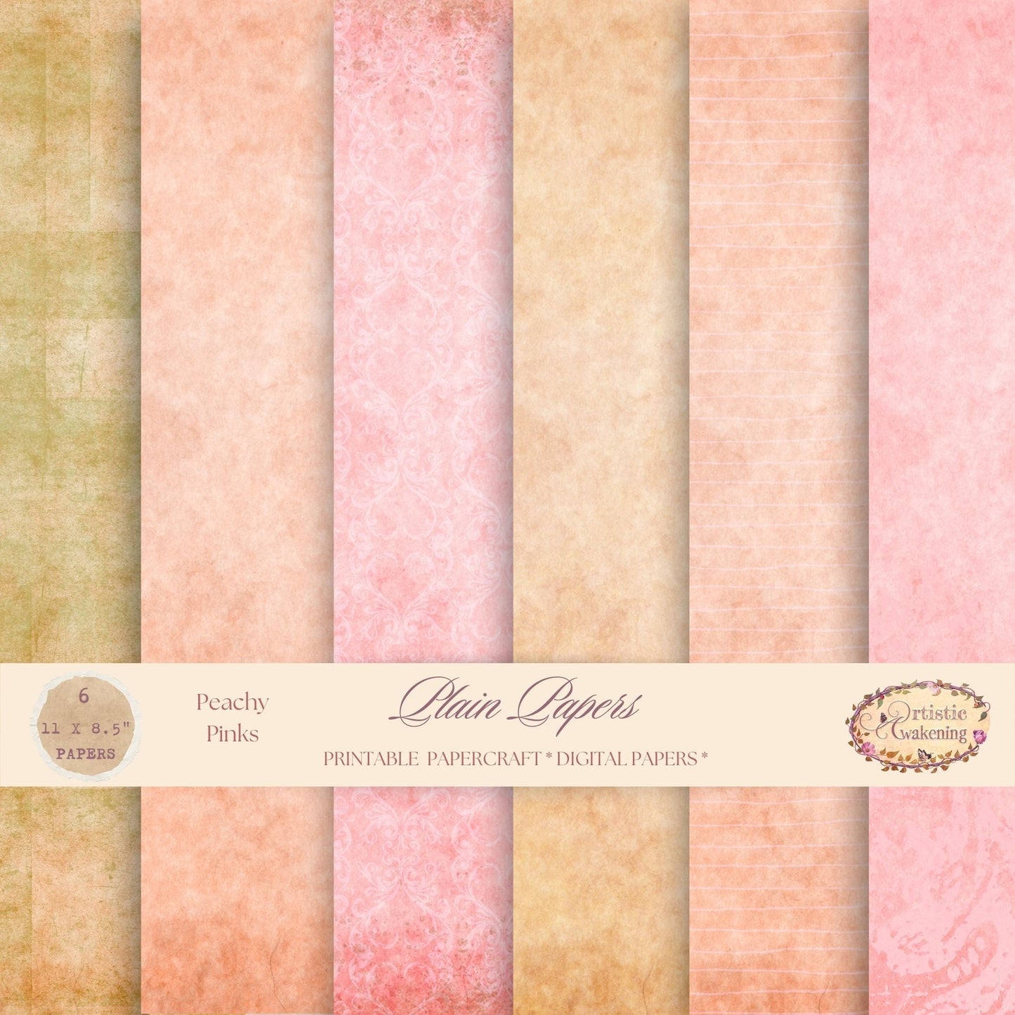 Natures Garden Plain Peachy Pinks 6 Paper Pack. (digital download)