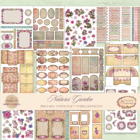 Natures Garden Embellishments Pack 12 8.5 x 11" Pages. (digital download)