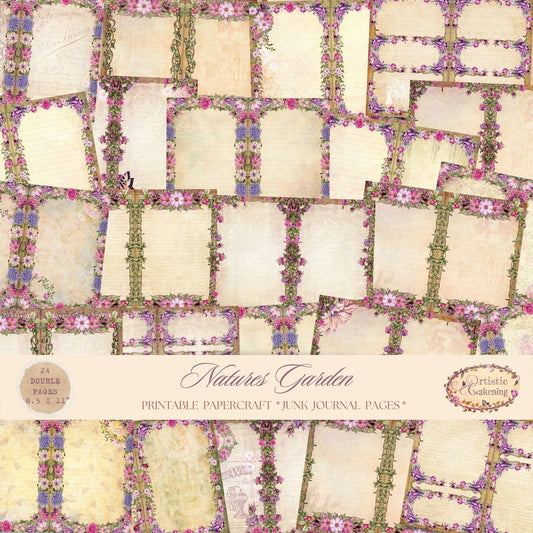 Natures Garden  24 8.5 x 11" Junk Journal  Pages. (digital download)